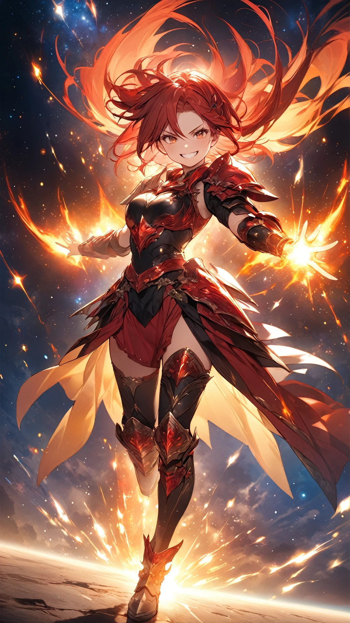 16k, ultra detailed, masterpiece, best quality, (extremely detailed), arafed, dnd art, panoramic view, full body, aasimar, female, (Masterpieceת intense details:1.3), female, sorceress, casting flaming spell(Masterpieceת intense details:1.3) large feathered wings,(azure: 1.3) angelic wings spread (Masterpieceת intense details:1.3), fantasy magical heaven background (Masterpieceת intense details:1.3), moon, stars, clouds, wearing white armor (Masterpieceת intense details:1.3), high heeled boots (Masterpieceת intense details:1.3), armed with staff, (red hair: 1.4), (green eyes: 1.4), intense eyes, ultra feminine, ultra detailed face, (Masterpieceת intense details:1.5), (anatomically correct: 1.5), determined face, divine light, cinematic lighting, soft light, silhouette, photorealism, panoramic view ((Masterpieceת intense details:1.3) , Wide-Angle, Ultra-Wide Angle, 16k, highres, best quality, faize, 3D rendering, flame spirit