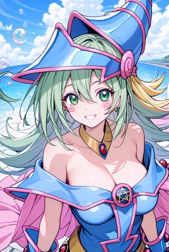 a 1girl, Japanese ocean, beach, beautiful big breasts, rose hair, Bright green color at the ends of the hair,  MitsuriKanroji,stands in full growth in pink micro bikini,  (Body Full 1:1), Dazzling, smil, chest, In art: Demon Slayer, Demon Slayer Art Style, badass anime 8 k, Demon Slayer, Anime Key Art, 4 k manga wallpapers, kimetsu no yaiba, anime wallaper, Ultra Transparent, Ultra Detailed, very extremely beautiful, very extremely beautiful, beautiful breasts, (tmasterpiece, beste-Qualit),