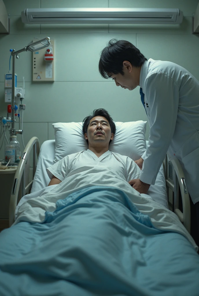 1boy、Handsome Men、Japanese male, 、handsome man、Mash Hair、Completely naked、Full nudity、erection、Huge penis、Highest quality、Realistic、beautiful、Sad look、MRI scan at the hospital、Arms above head、A nurse in a white coat next to me