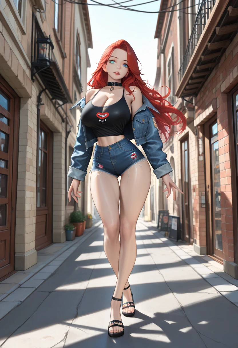 vibrant bra, shorts, cinematic backgroung, blue eyes, detailed fingers, detailed face,