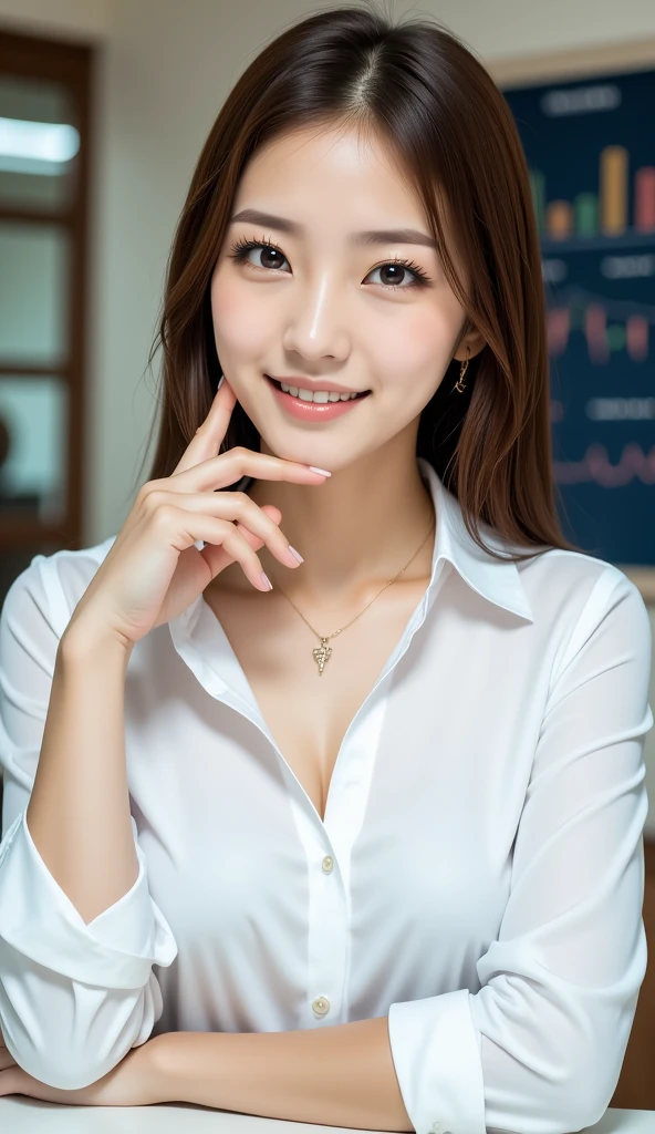 Female doctor in white coat、1Man Woman、(Smile Face:1.1)、Slim Face、The most beautiful women in the world、hyperdetailed face、Detailed eye、二重まぶた、Kamimei、perfect teeth、Perfect tooth alignment、(glistning skin)、(sun-kissed skin)、(real looking skin)、Blurred background、full body Esbian、frontage、Slim Face、Brightly colored clothing、Sit in a chair in the exam room、Wear a stethoscope、From above、a miniskirt、beautiful hairl、Full Body Pose、(pureerosface_v1:0.8)、a small face、ssmile、A sexy、hide one's hands