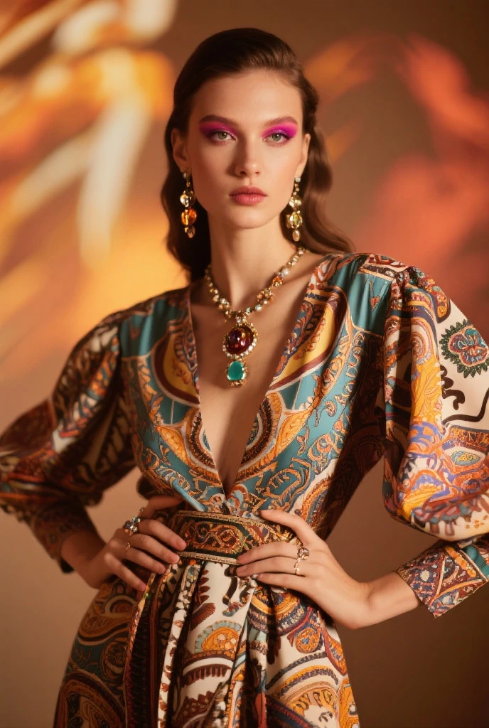 photo of BiancaPanconi a woman as a movie star, modelshoot style, (extremely detailed CG unity 8k wallpaper), Intricate, High Detail, Sharp focus, smiling, photorealistic painting art by midjourney and greg rutkowski , (waist chain), ((fashion show)), ((walking down the runway)), ((paparazzi in the background)), (looking at viewer), (detailed pupils:1.2), (elegant colorful dress:1.3) brightly lit <lora:BiancaPanconi:0.9>