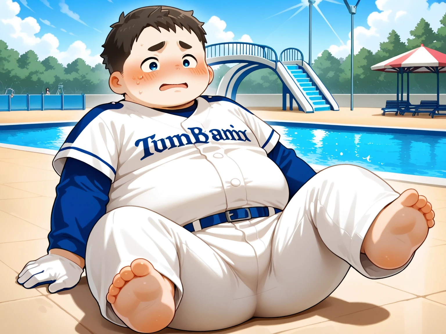alone,male,chubby,Shirtless, alone, detailed, high resolution,, masterpiece,Excessive obesity,Obesity in the extremities,overweight,junpei,people,whole body,Lift your feet, naked, big penis, peeing, bath, big belly, big boob, smile, close eyes