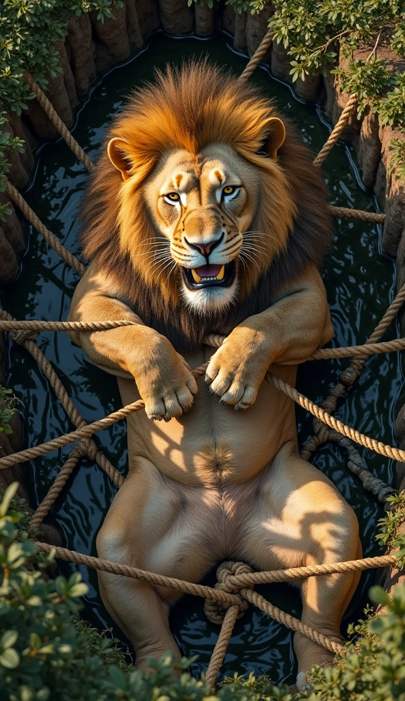 ultra-detailed, masterpiece, masterwork, high quality, best quality, hdr, (nature), nsfw, male, solo, lion, ((nude)), (little body lion), (long hair, yellow eyes), squatting, dynamic angle, (micropenis, foreskin, perfect balls), public hair