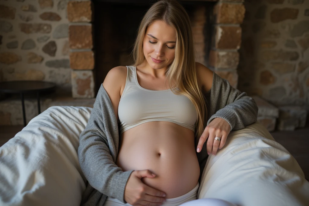 Pregnant women、Negroid、Sit on the sofa