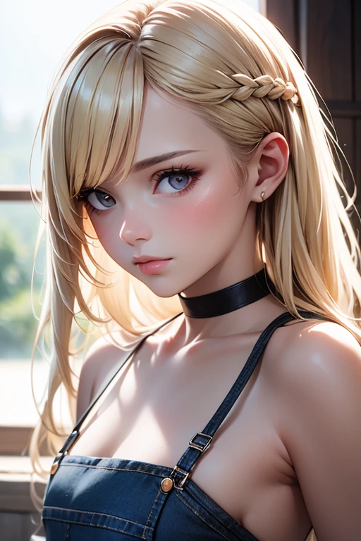 (masterpiece,Side seams,beautiful eyes:1.2),(masterpiece*sportswear),sportswear,bust,(bust),lifelike,anatomically correct,3D face,sweet skin,(alone),Blonde hair and pickaxe dyeing,gradient hair,(face close-up),cute face,(fire opal scarlet eyes),Hanging corners of eyes,((High detail skin,Visible pores)),beautiful girl,small breasts,((women's short leather jacket)),((shirt)),(earrings),(neck strap),very short gloves,(chain)