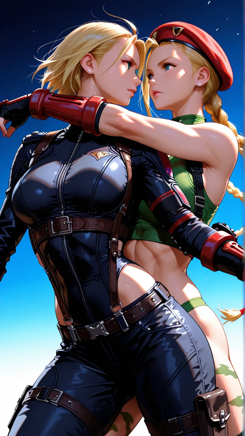 アニメ cel-shading (female (amazones)), muscle, on the beach in ((anime + manga + comics + cartoon) style)
