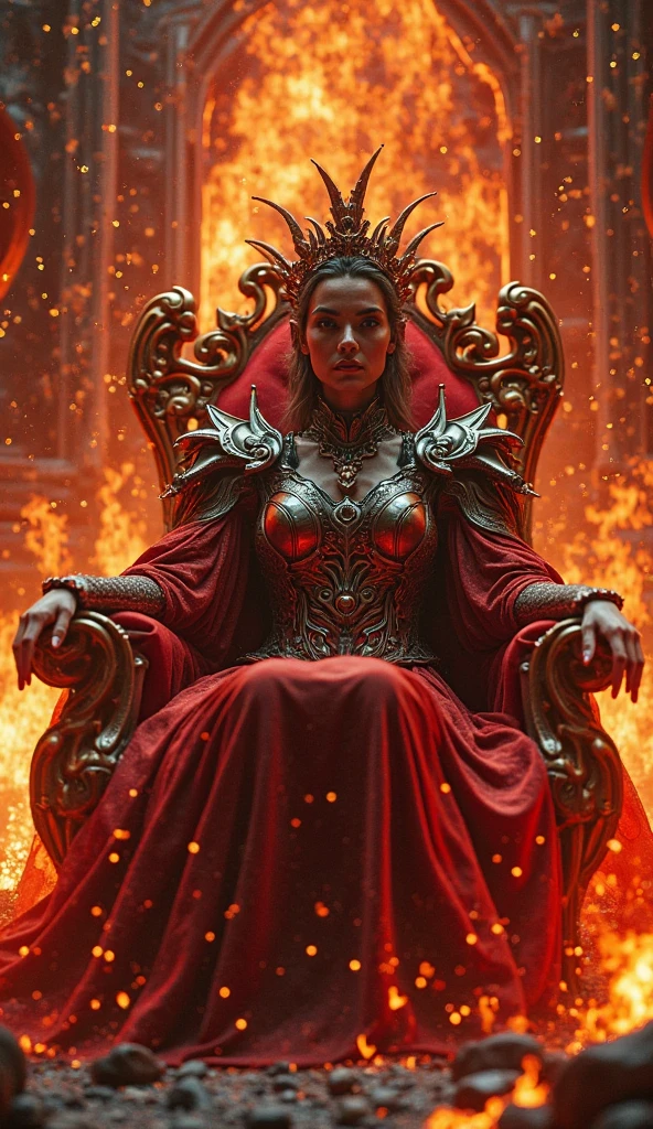 Design a striking and dramatic YouTube thumbnail featuring Jezebel, the biblical queen, in a powerful and menacing pose. She should be centrally positioned, holding the severed head of a prophet in her hands, with a chilling expression of triumph and malevolence. Dress her in lavish, richly adorned garments in deep reds and golds to signify her power and dark influence.

In the background, depict several lifeless prophets without heads, scattered and arranged to convey the scale of her cruelty. Use a dark and moody color palette with high contrast to create a sense of drama and intensity. Incorporate bold, eye-catching text for the video title, such as "Jezebel: Queen of Bloodshed" or "The Ruthless Reign of Jezebel," ensuring it stands out against the dark and intense background.

The overall design should evoke a sense of horror and intrigue, compelling viewers to click on the video to learn more about the dramatic and brutal aspects of Jezebel's story.
