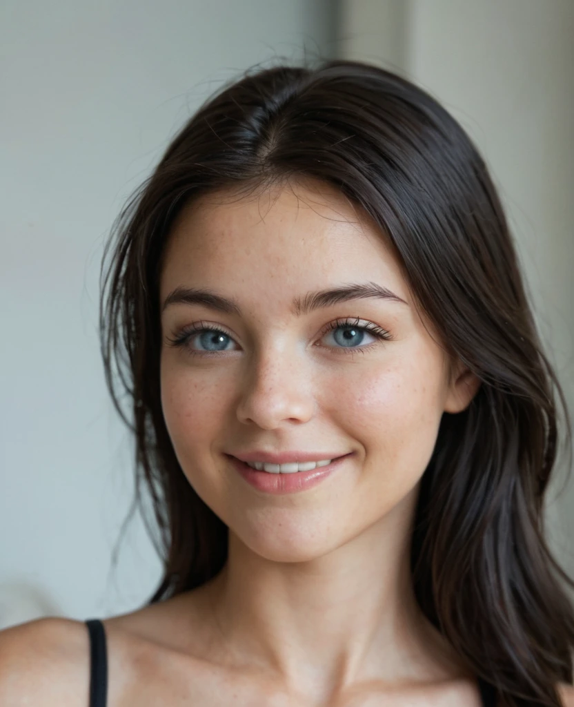 1 woman, (realist:1), Perfect eyes, Brown hair, by the wide, black eyes, happy, sexy pose, Whole body, model, Topless