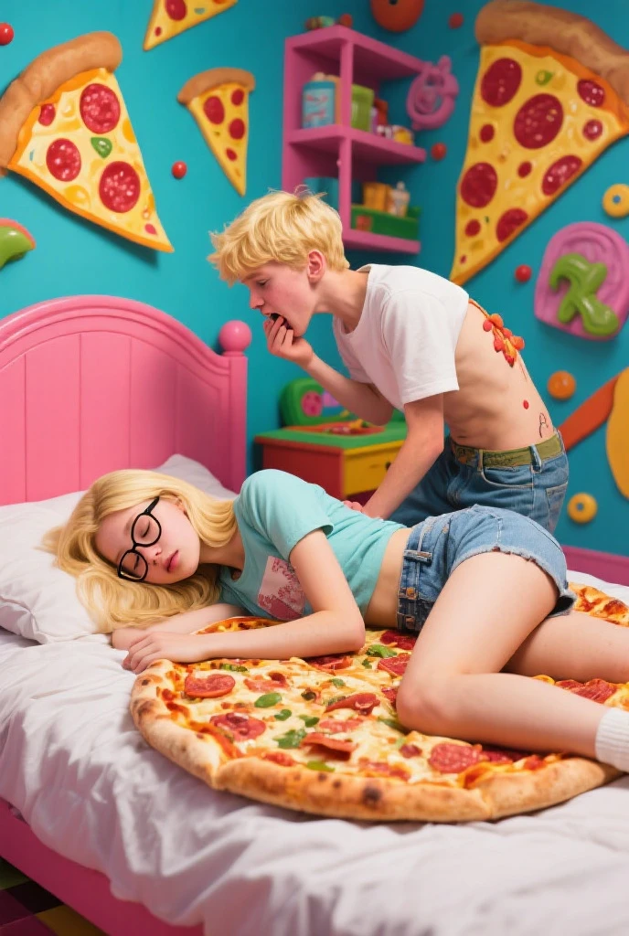 a girl with green hair lies on a man's stomach, Ultra-realistic, Alt subculture girl, Girl in white panties