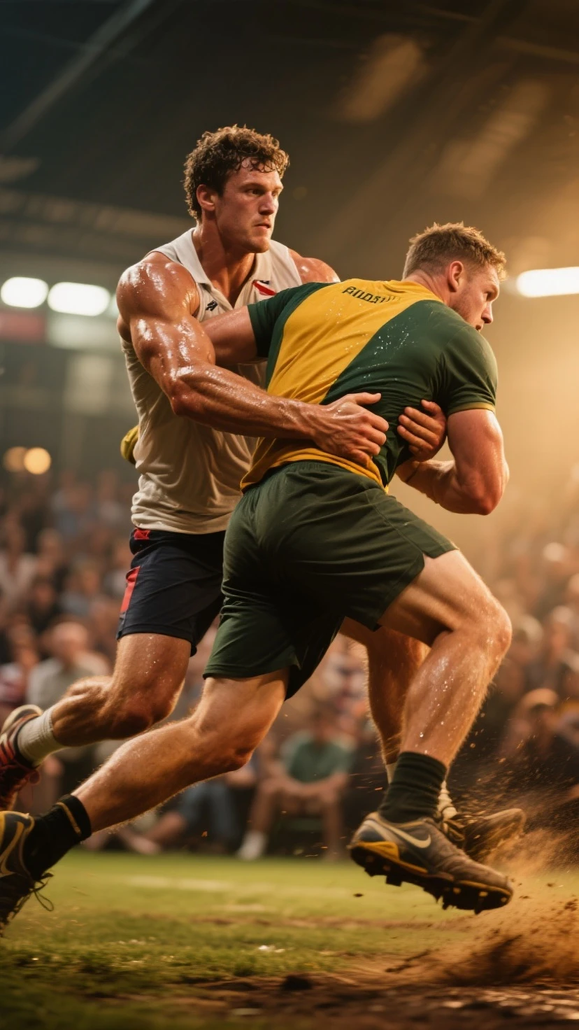 Rugby player team , en park game, full of fit diverse international bearded shirtless warriors getting physical exams in 4k