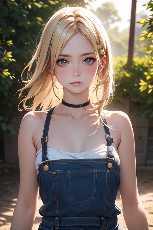 masterpiece,Highest quality,Very detailed,Looking to the side美少女,Blonde,Completely naked,Overalls,(Looking to the side), teenager,Perfect Face,Beautiful and detailed eyes,Beautiful Skin,skinny,Dynamic,smile,farm