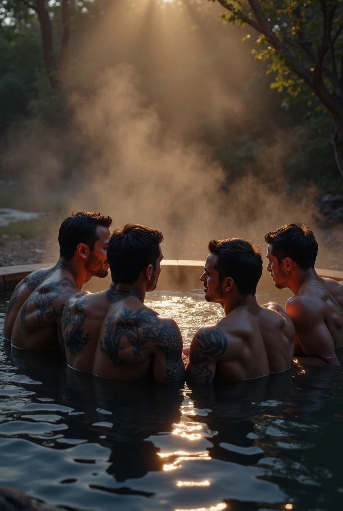 A group of Japanese men soak in hot springs! Handsome muscle beard! Japanese-style outdoor hot spring!