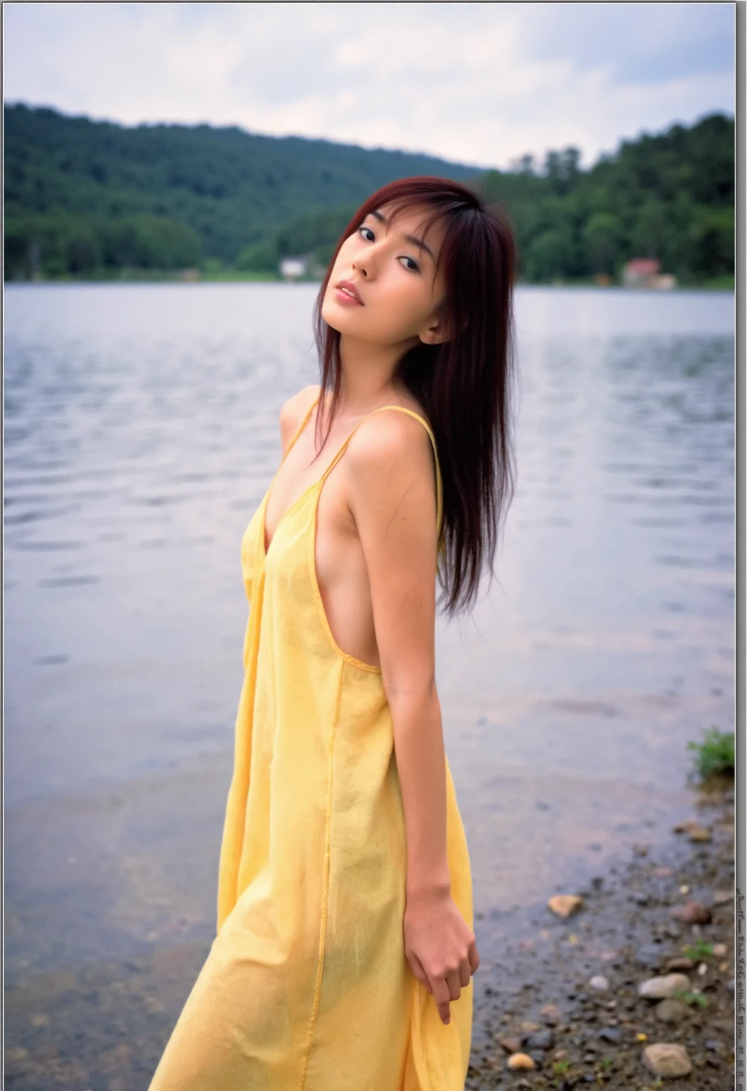 Top quality, realistic, perfect human body structure, very detailed, very delicate and beautiful, RAW photography, beach, professional lighting, luminescence, depth of field, single focal, full body, Skinny Japanese lady, 30 year old lady, brown hair, small head, beautiful eyes, real face, realistic skin, detailed eyes, (fashionable hairstyle: 1.3), sexy pose, absurderes, Incredibly Ridiculous res, Extremely fine, Blouse
