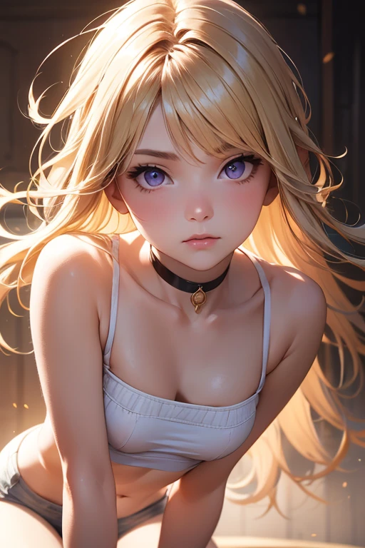 Traditional Media:1.2), (2D:1.2), (Center:1.3), Illustration, (((Masterpiece))), (((16 year old girl))), (((from above))), sitting on chair, blonde hair, highres, absurdres, white background, no bra, photorealistic, lifelike, steamy, blushing, sleeveless, youthful appearance, (((embarrassed look))), lip gloss, (((armpits))), (((looking at viewer))), (((bare skin))), ((medium chest)), correct anatomy, perfect face, detailed eyes, leaking, spurting, pouring, spouted, (((choker))), thighs, mascara, fair skin, beautiful, hairy genitals, (((white t-shirt)))