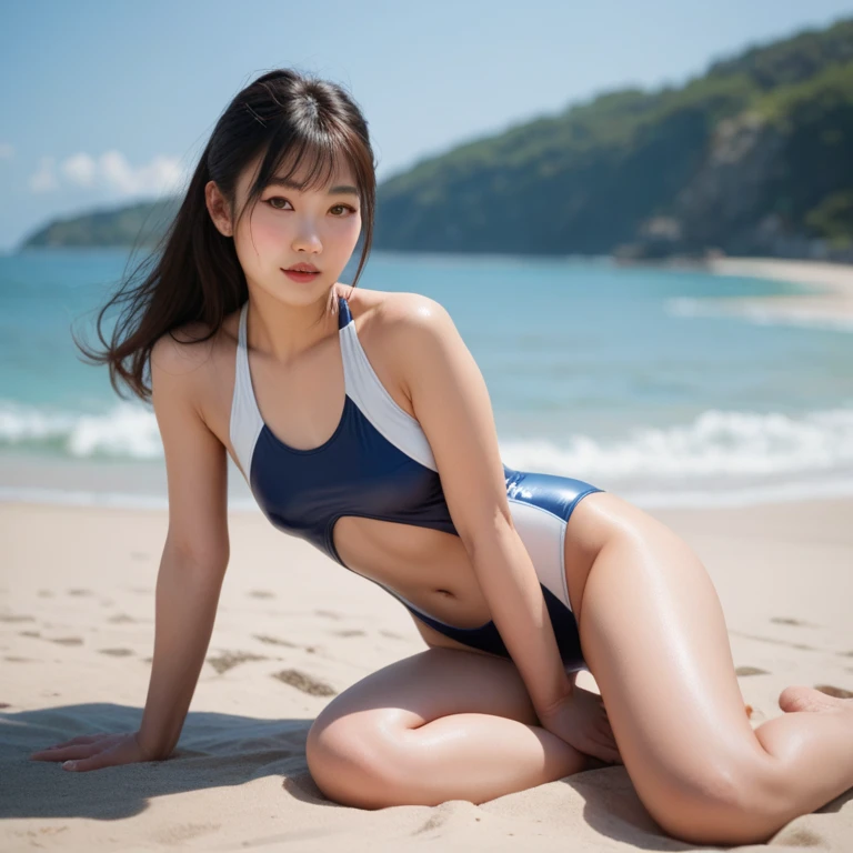 Sheer tank top、Reduce milk、See-through pantyhose/stockings、Sheer underwear、Leaning forward、Emphasize your buttocks with a sheer look、Indigo Hair、Beach
