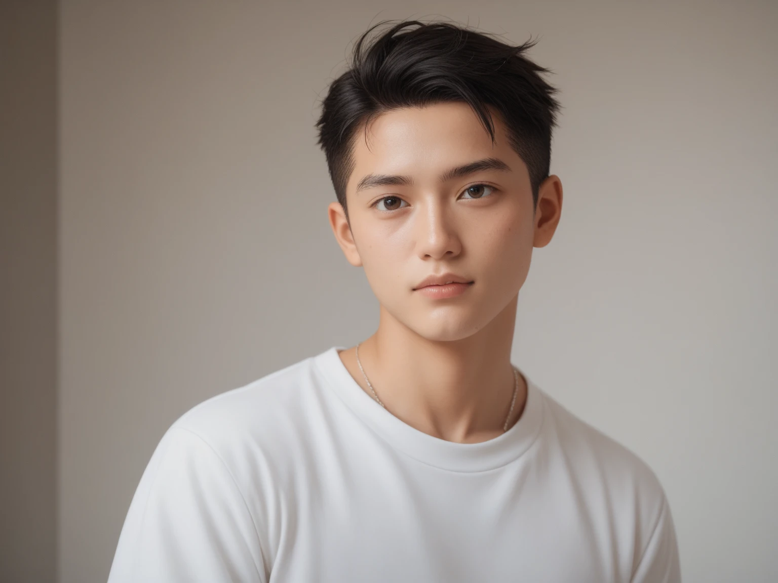 a handsome muscular young man, pale white skin, white t-shirt, extreme close-up,
Brightly Lit,Highly Visible,realistic dark colors,
Analog Style,Kodak Max 400 Film,
20mm f/1.8 lens,Wide Angle Shot,
Symmetrical Composition,
Whimsical yet Numb,
Quirky Character Designs,
Dollhouse Aesthetics,dark background,<lora:spotlight:0.1>,silhouette,spotlight,dark theme,