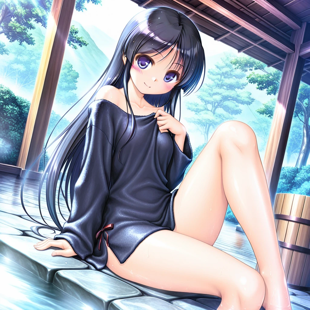 best quality, very aesthetic, Super detailed, best illustration, 1girl, おっぱい, black_hair, nsfｗ, pussy focus, aroused, naked, one-piece swimsuit, Lots of love juice, Pussy, Spread legs