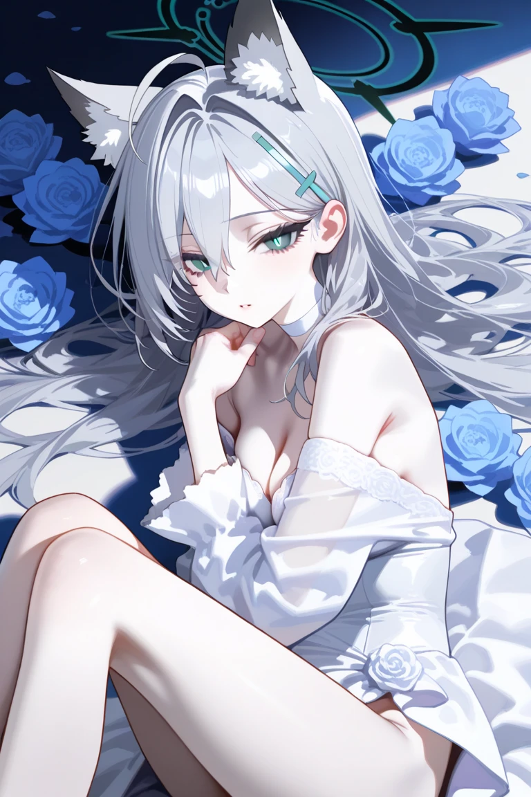 (summer clothing photo:1.1, gray white background:1.5), Masterpiece, best quality, (very detailed CG unity 8k wallpaper), (best quality), High definition RAW color art, Animation,sculptures, (black Marble Skin), (((Ultra detailed elegant))), Magical atmosphere, Detailed skin, Texture,(Intricately detailed, Fine detail, ultra-detail art), Silky Touch, Hyper Detail, beautiful eyes, Elegant Face, (lying alone), enormous breast:1.3, (silver hair), pastel purple, embarrassing face, wide open udder, black bikini, Holding a bouquet of grey flowers