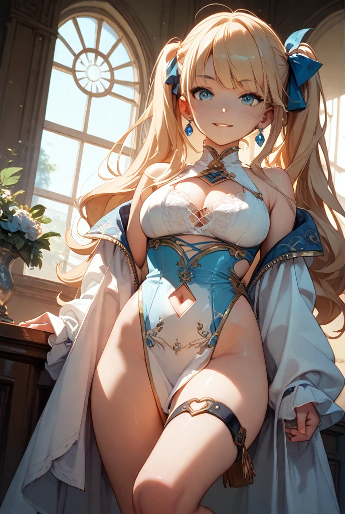 (masterpiece:1.8),(super high quality:1.5),(highest quality:1.5),(8K:1.5),(Ultra-fine illustration:1.5),(very clear image:1.5),(super detailed:1.5),(very beautiful girl illustration:1.8),(the cutest and sexiest girls:1.5),(smile:1.5),(Beautifully rendered lingerie in ultra-high resolution:1.8),(metallic gold lingerie:1.5),(Metallic gold see-through body stockings:1.5),(sexy pose:0.5),(arm behind head:1.5),(contrasting:1.5),(Rear view:0.5),(luxury,euro style bedroom:1.2),(cowboy shot:1.6),(dynamic angle:1.0),