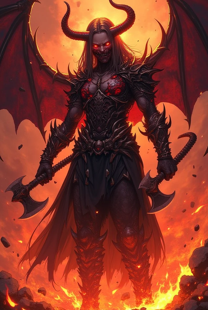 score_9, score_8_up, score_7_up, score_6_up, score_5_up, score_4_up, BREAK source_anime, source_anthro, rating_safe, [rating_explicit],

a goat-headed demon with large horns, strong and strong upper body, demon skins, skins, ((claws, wings)), demonic armor, blood splatters, skulls on the ground, standing in a blood ritual, medieval, dark room, dim light, masterpiece, realistic, oil painting