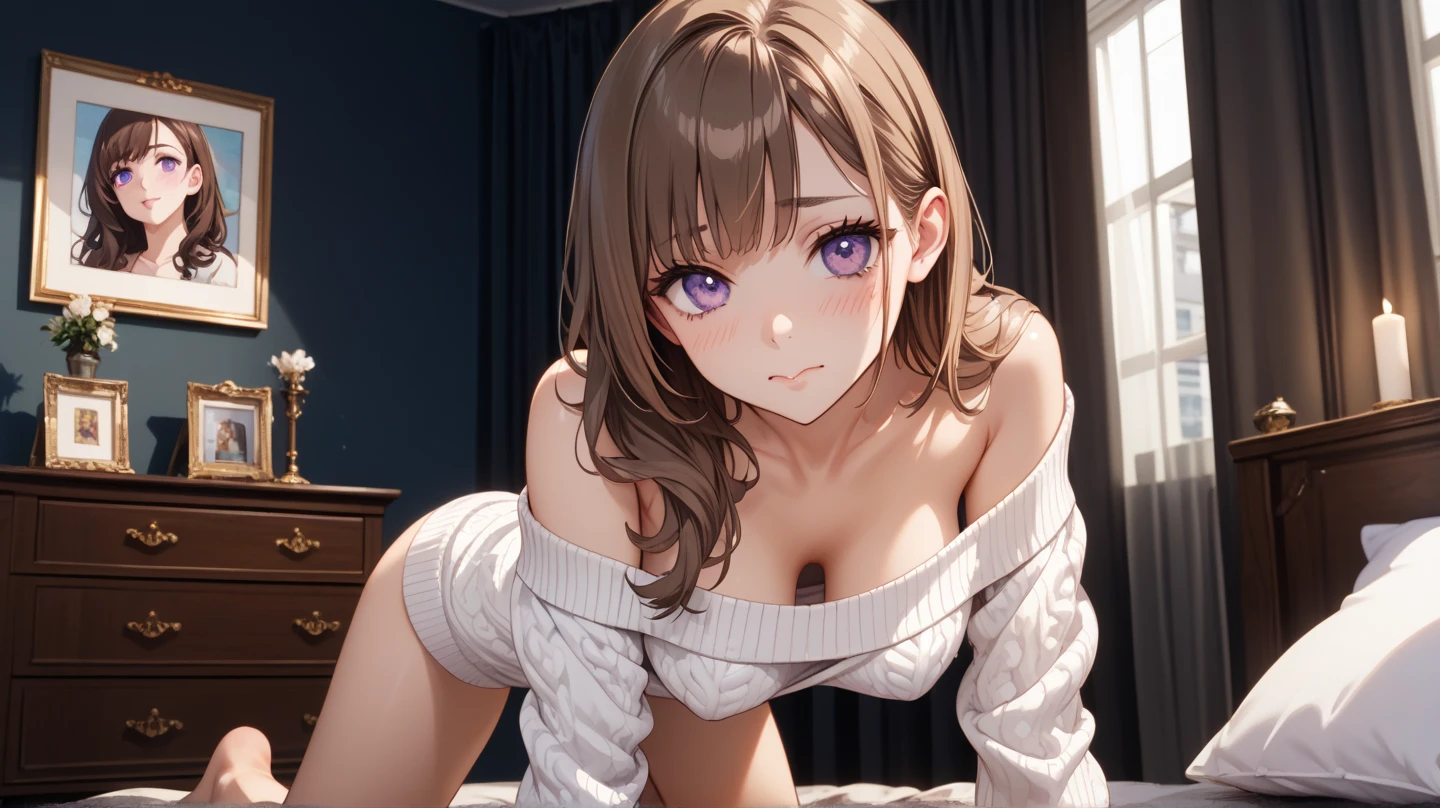 (Masterpiece, best quality, ultra detailed), (detailed soft skin:1.5, incredibly enormous breast:1.5, oversized breast:1.5, small cute purple sexy lace bra, detailed bra wet around covered nipples:1.5), school costume, black blazer , (serious:1.2, tsurime, salute:1.5, courtesy), looking up, looking at viewer, (ultra close distance front shot:1.1), (front:1.5, front view:1.5, portrait:1.5, incoming kiss:1.2, incoming hug:1.2, focus breast), royal bedroom background, (Rin shibuya:1.5, ),