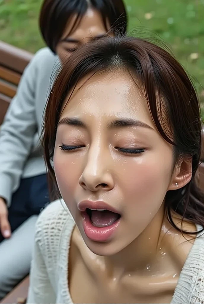 8k, RAW, best quality, ultra high res, 1girl, portrait, closeup, perfect lighting, crying, shining tears in eyes, close eyes,looking at viewer,licking cream,blow job,