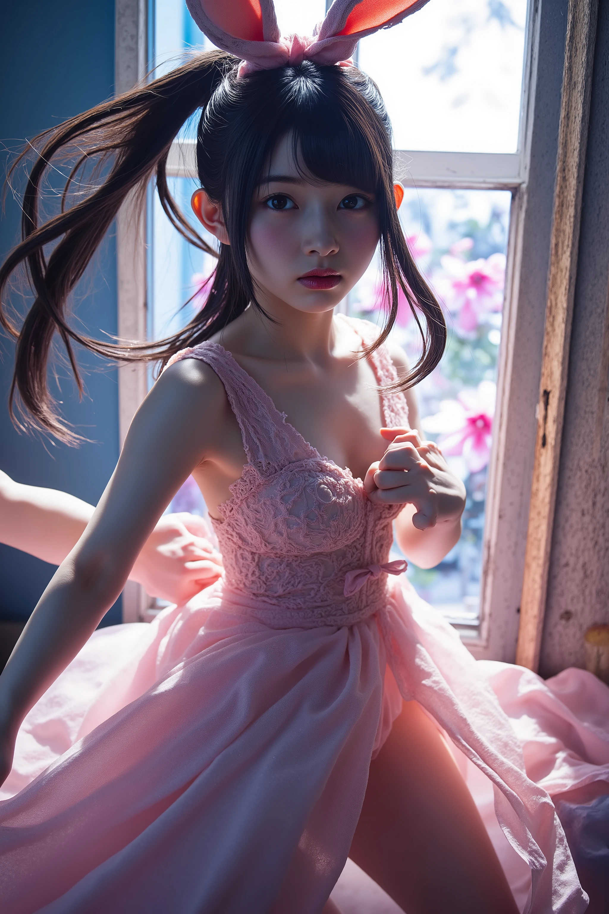 A magical girl appears from the light、Transformation effect、Thin, see-through clothing、Wide-angle shot, Sparkle Effect, Concept Art, reflected light, 