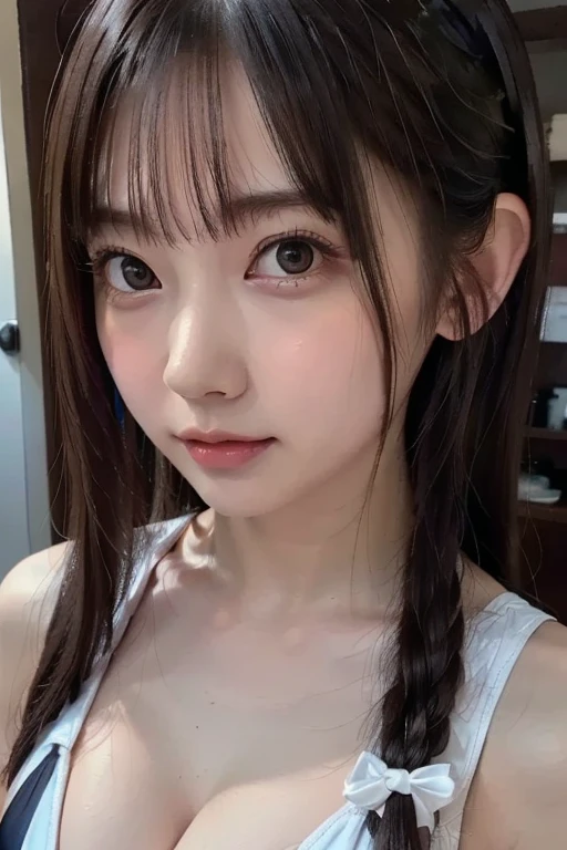 high resolution, long hair, looking at the audience, smile, Twintail, Twinkling light,subjective point of view, Fair Light, precise, Anatomically correct, Highly detailed, realistic textures, brown hair, chest, fun / be happy, Light blush on the cheeks, Big eyes, sideways, Full character design, Daily life photos, 