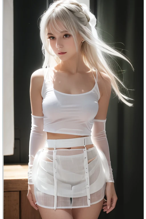 ((Golden white hair)),((Straight bangs、Princess bangs)),((Very heavy、Very voluminous bangs:1.1)),((Very long、Very heavy、Very voluminous side locks:1. 1))、Hime cut、Straight bangsヘアスタイル、Long Hair、The bangs are cut straight、(masterpiece、Highest quality:1. 5), (Ultra-fine 8K CG:1.4), (Hyperrealistic:1.25), (Photorealistic:1.25), (Real:1.4), COWBOY SHOT, (View from above:1.35), (from the front:1.4), (smile:1.3)、。
1 Japan Beautiful Girl、19 years old、Supermodel、Japanese Idols、(smile)、(Medium sized chest)、Sweat Muscles、(Off-the-shoulder semi-transparent white maid outfit:1.4)、COWBOY SHOT
(Black and white monotone maid outfit 1.1), (Lying in bed 1.4), (Lying on your back 1.1), (Put your head on the pillow 1.1), (Full Body Shot), ((Floral panties are visible on a white background))、