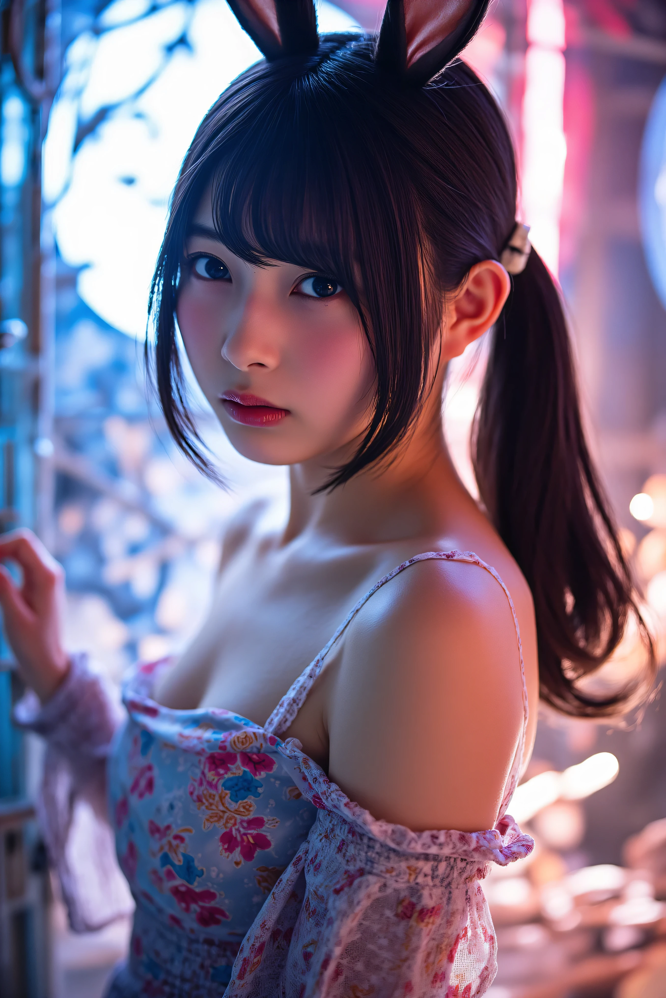 (highest quality,Super detailed,High resolution illustration,Ultra high definition CG,caustic,Improving skin quality,reality,masterpiece:1.2,high details,In 4K,8K,35mm lens),round face、large eyes,wet curly black hair(black hair:1.5),shiny hair、Hair style is short bob、The chest is open and you can see the cleavage、white collared shirt、Soaking wet and transparent clothes、28 years old、cinematic lighting、bar counter,night background,cocktail bar、bar counterの上に四つん這い、black tight skirt、black garter belt、Only one person on the screen、The whole body is shown、looking shyly into the lens