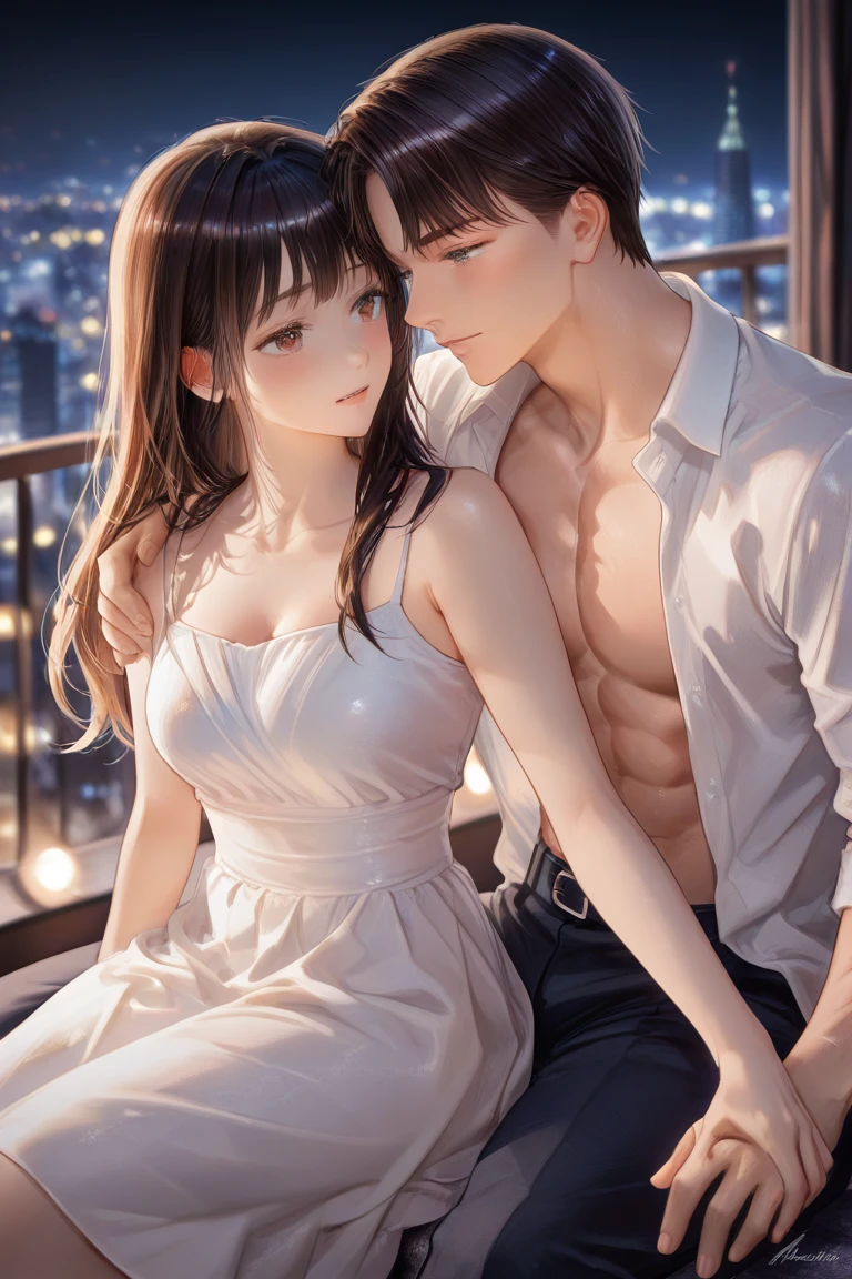 highest quality、4K quality、Woman putting her hands on the wall、woman opens her legs wide、A man hugs a woman from behind、nude crotch、The woman is blonde and slender.、the woman is crying、Woman in summer dress