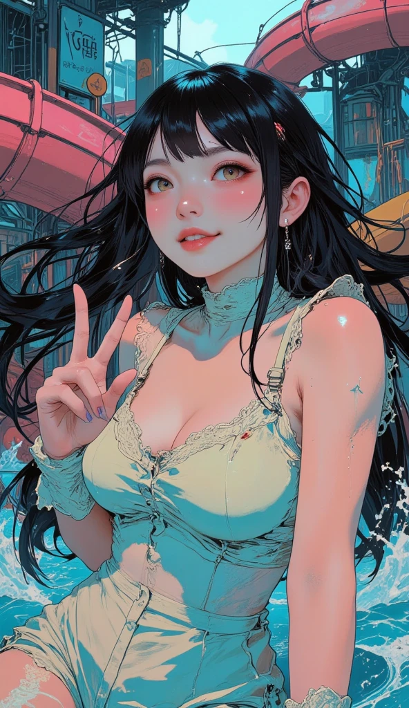 8K picture quality、top-quality、masutepiece、An ultra-high picture quality、ultra-detailliert、Ultra-realistic hair quality、Vibrant colors、Beautuful Women、Beautiful long hair、Shiny hair、detailed hairs、blue hairs、poneyTail、Blue eyes、shinny skin、Lace underwear、Very gigantic-breasts、Sweat on the forehead and cheeks、extremely big ass、Fluffy off-shoulder yukata、A smile、soft pink lips、Ultra-realistic flesh feeling、Red cheeks、summer festival in background