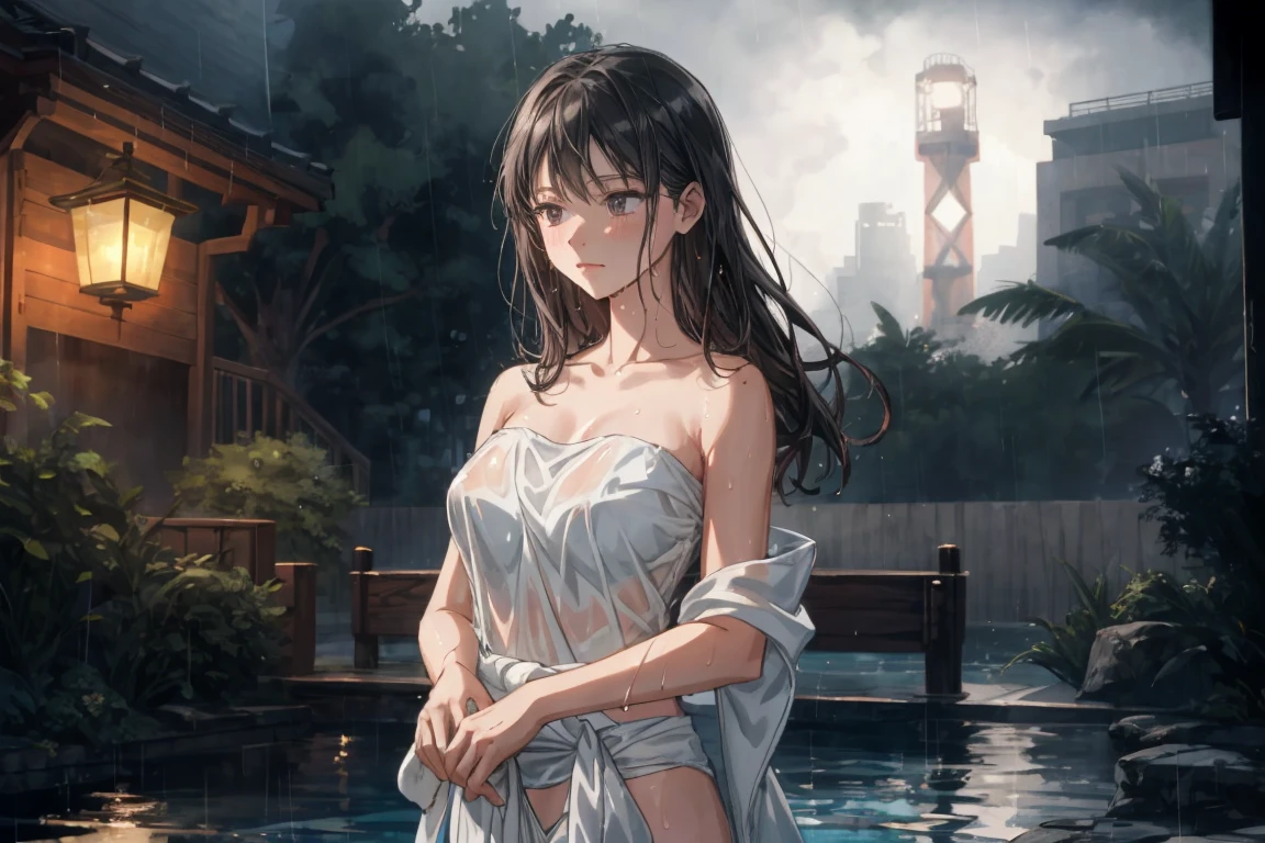 In the image, a 26-year-old girl radiates joy and serenity while playing with water in an ancient fountain located in an abandoned place. With an expression of pure happiness on her face, she is standing next to the fountain, Her hair falls in soft bobs that move with the air and water, she is wearing a one-piece swimsuit, creating an ethereal and enchanting effect. Although the place may be abandoned, the young woman seems to find joy in the simple act of playing with water. A fine mist fills the air. The ultra-realistic quality of the image, captured in high definition, highlights every detail of the environment and the young woman, from the water droplets glistening in the air to the folds of her dress. Altogether, the image evokes a sense of innocence and wonder, inviting the viewer to immerse themselves in the moment and enjoy the ephemeral beauty of life.