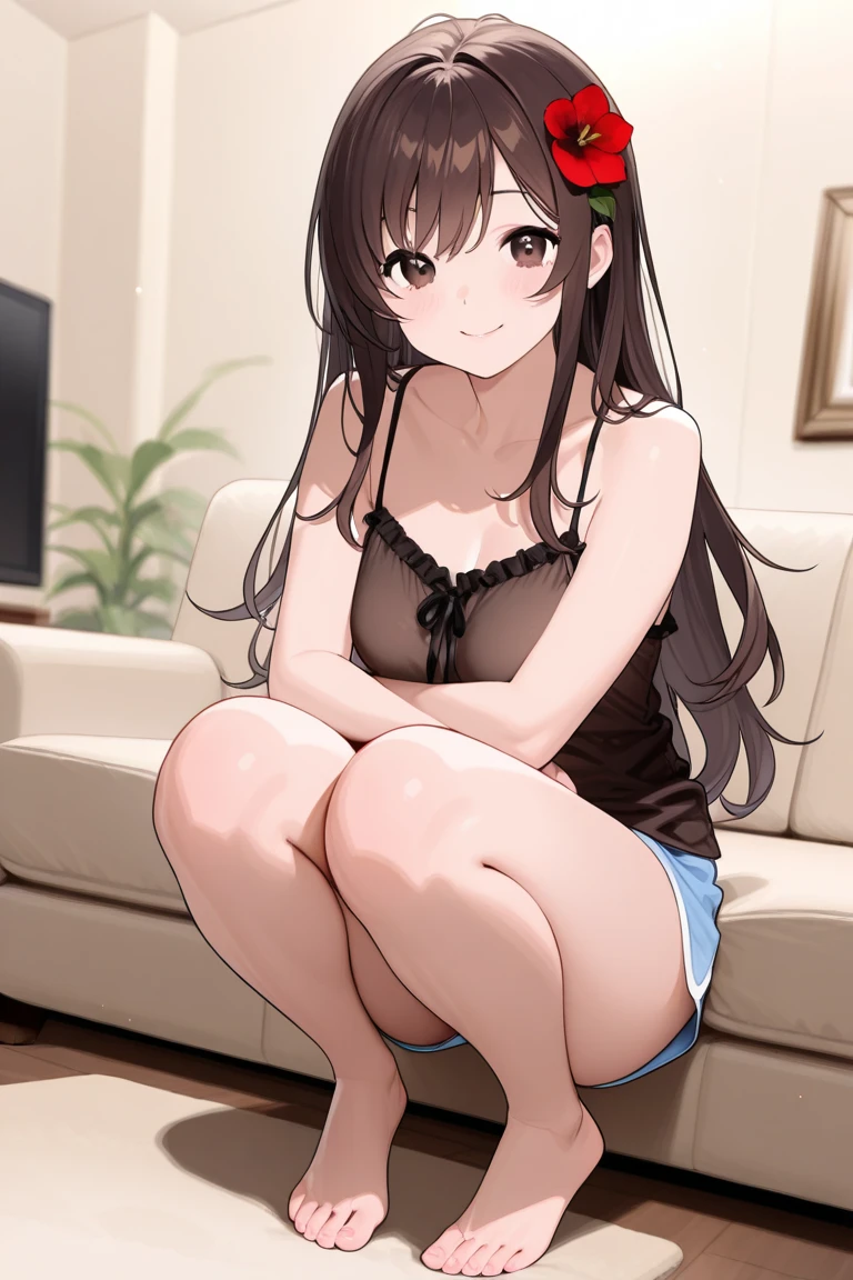 (masterpiece、highest quality、High resolution、Realistic photo、Real looking skin:1.1)、
(Women are us々She shows me her panties and seduces me.:1.8)、
(Provocative, grinning expression:1.5),
(She is wearing a black sleeveless turtleneck sweater:1.5)、
(She is wearing a black flared skirt:1.5)、
(She is barefoot:1.5)、
(The panties are black and have a lace pattern.:1.5)、
(She has long brown hair.:1.5)、
(I'm 29 years old so I have a mature look.:1.5)、
(Location: Living room of an apartment:1.5)、
1 Japanese Girl、solo、Full Body Esbian、Beautiful Eyes、Shining Eyes、Shining thighs、NSFW