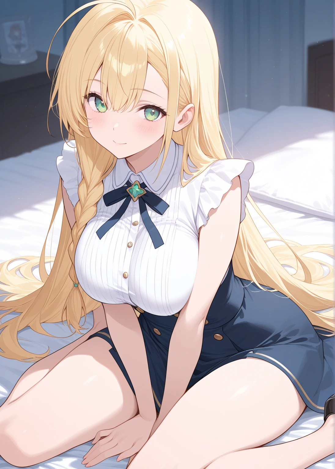 Mukuro Hoshimiya、blush,smile、Blonde、Long Hair、Spirit Power、Dressed in spirit clothes、Primary school students、The back is very small、Lolita、Small breasts、Please show me your armpits、exterior: 14 years old、Shoulder Bare、The clavicle is visible、Sexy thighs、Beautiful feet、Usual hairstyle、highest quality, High resolution, unity 8k wallpaper, (shape:0.8), (Beautiful and beautiful eyes:1.6), Highly detailed face, Perfect lighting, Extremely detailed CG, (Perfect hands, Perfect Anatomy),