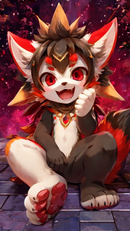 tmasterpiece，best qualtiy：1.2），独奏，malefocus，1boys，There is a handful of black hair on the top of his head，red color eyes，White cheeks，Red hair，The black stripes do not have any ornaments