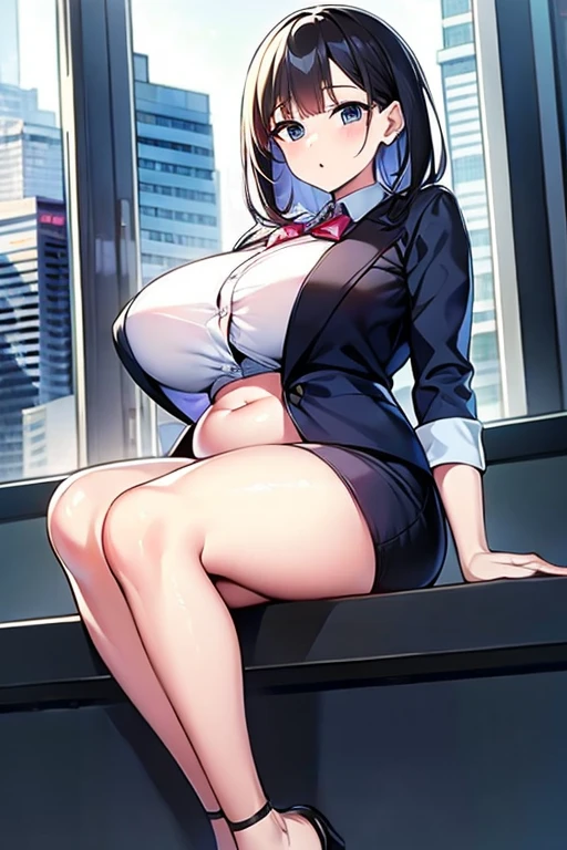 ((One woman)),Mature Woman:1.2,30-year-old woman,((Huge breasts:1.5,Sagging breasts:1.3)),Outdoor、Night Park、A woman sitting with her legs spread apart,,Sit with your legs apart,Bow-legged,((Red and black pants and bra))、((wearing bra))、Beautifully decorated underwear、Precision decoration,Black Hair,Shortcuts,Bobcut、Wearing clothes、(Black suit and white shirt、Underneath is a black skirt)、Suit Style、Black high heels、Photographed from the front、tongue out、panty shot、naughty face、skirt suit、secretary、panties under pantyhose、(breast grab)、((pubic_tattoo))