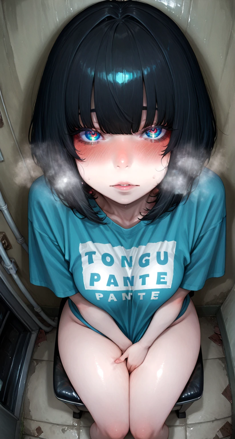 1 Girl, nsfw, (Expressive eyes), (Perfect Face), spread pussy, ((cute)), Slanted Eyes, ((Baby Face)), (female child), (((9 years old))), ((Petite)), ((Flat Chest)), projectile lactation, White skin, (gleaming skin), Yellow eyes, ((tears)), ((((Embarrassing)))), twin braids, black Hair, (((crotchless panties))), ((breastless T-shirt)), (sex machine), bondage, (arm up), ((lift up legs)), (spread legs), basement, ((Sweat)), (((breath))), (drooling), detail perfect piece, 16k, (Best quality)