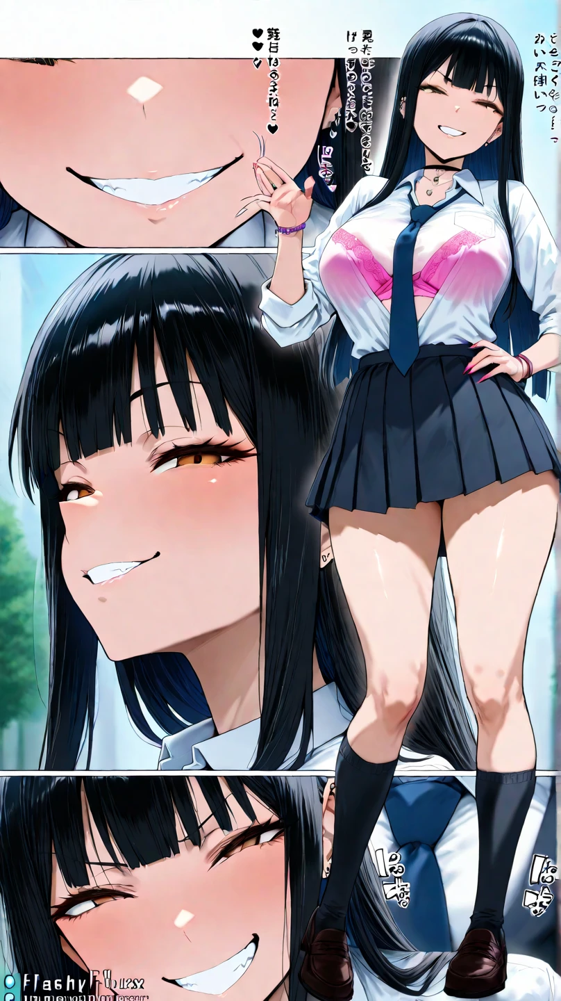 (masterpiece, best quality), front shot, 1girl, kawaii, (super big breasts:1.2), (micro waist, very long legs:1.5), Very elongated thin body, short height, scrawny, tiny cute thin face, detailed face, cute smile, serafuku, shows under boob, white sneakers, pigeon-toed, wet sweaty, big visible ribs, ((Black medium hair)), Cowgirl sex with ugly mans