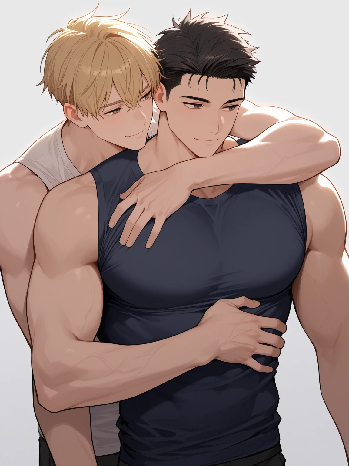 Masterpiece, top quality, body size comparison of two teenage boys, no clothes, two boys. The big boy's pectoral muscles were bigger and heavier than the little boy's, so the big boy used his huge weight to push the little boy against the wall. muscular men, pectorals, big nipples, men, abs, NSFW, sexual, anime muscles, bulges, pecs, yaoi, sweating, blushing, {{detailed face} }, {{high quality}}, { {Detailed eyes}}, gay couple, shirtless,