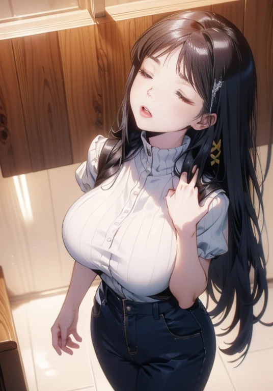 s girl(masterpiece:1.4)、(in 8K、realisitic、Raw photo、top-quality:1.4)、One Japan、(Real Face:1.4)、(real looking skin:1.3)、超A high resolution、A hyper-realistic、beautiful finely detailed eyes、Brown eyes、black hair shorthair、Japan School Swimwear、high detailing、(huge-breasted:1.5)、Blushing、troubled look、is crying、to stand、full body Esbian、gargantilha、Popular Korean Makeup、hotels room