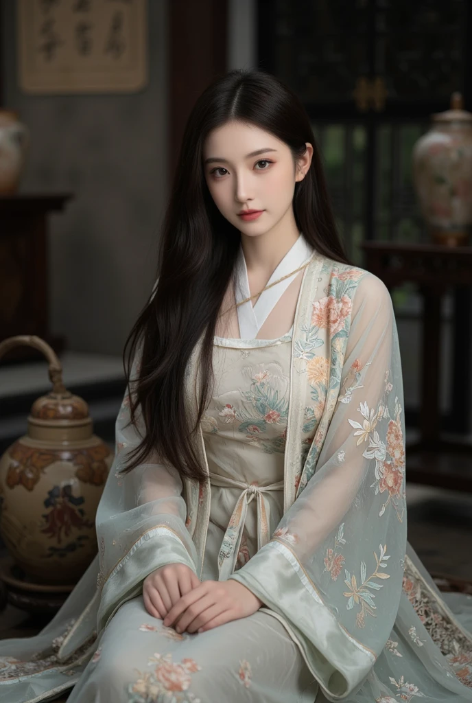 ((best quality, 8ก, Masterpiece: 1.3)), Point of interest: 1.2, perfect body beauty: 1.4, bottom: 1.2, ((Layered haircut)), (Wet clothes: 1.1), (rain, road:1.3), (chest: 1.2), (Hanfu: 1.2), bare shoulders, Bare legs, Highly detailed facial and skin textures, good eyes, Double eyelids, Whiter skin, long hair, (shut your mouth: 1.5), (bokeh background: 1.5), Big chest。nude、My shirt fell off、open shoulder、short skirt、