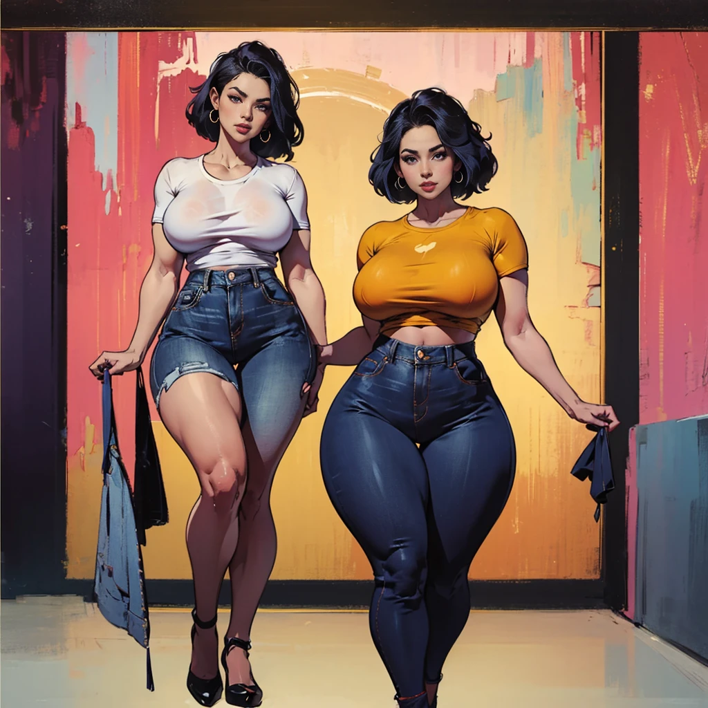 ((masterpiece)),(((best quality, detailed clear eyes, sultry heavy lidded eyes, huge eyelashes))),((character design sheet)), ((full body view)), Asian American milf with absurdly huge tits wearing (((mom jeans and low cut shirt))), jeans a shirt:1.3, skinny flat waist and juicy ass, shiny skin, poses, scribbles and marks,(puffy lips:1.4), rough sketches, pose, 8k,16k, ( background, white background: 1.3), tanned skin, sky blue eyes, big puffy exaggerated lips, huge lips together in small smirk, wide cheekbones.