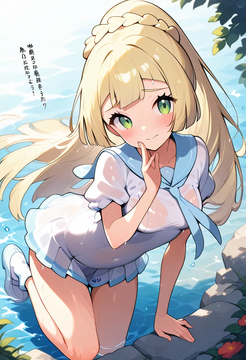 ((Best picture quality, 4K, ), 1girll, slenderness,Height 150cm, 16-year-old girl,curlies,Young little girl, see through dresses,Ultra-fine face, Delicate blue eyes, 二重まぶた,In the field,Golden hair,Soaked,Pornographic,pantyless,Open your legs,There is a lot of milk on the body,Stick out her tongue,little breast,Open your legs,Full Body Sweat,confused facial expression,White and delicate skin,exposing her chest,Nipples are visible