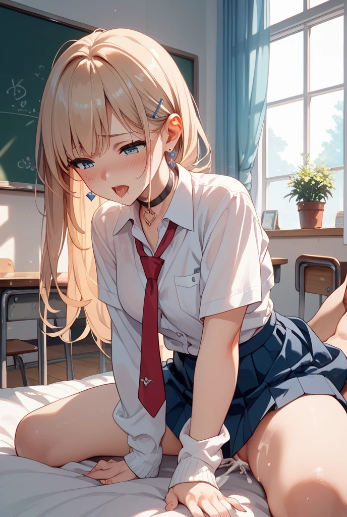 (Highest quality、Masterpiece、Very detailed、4K)、One Woman、Primary school students、Spread your legs、No underwear、((Masturbation))、Spread、(A large amount of transparent love juice)