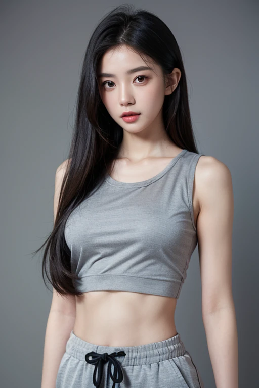 (((forehead、Northern Europe、White、beautiful girl、Black Hair、White Background、training wear、cute、young、True Face、Shiny Hair、whole body)))、Tabletop, Highest quality, shape, Very detailed, finely, High resolution, 8k wallpaper, Perfect dynamic composition, finelyて美しい目, Deco Out,blonde, chest, Natural color lip,White Background, random cute poses,