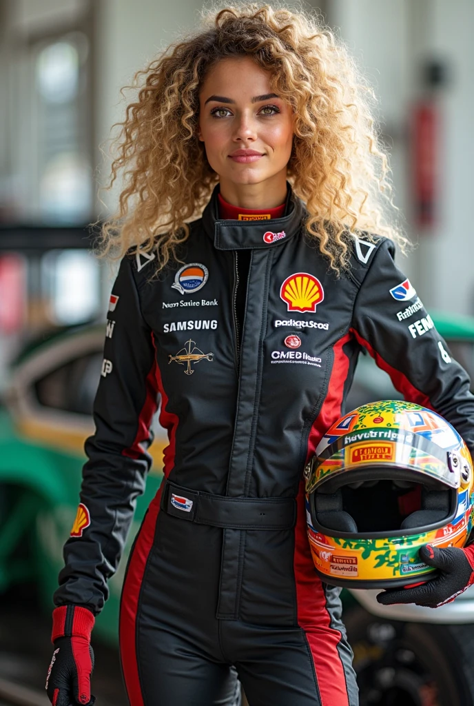BebeRexha,<lora:BebeRexhaSDXL:1> perfect anime illustration, 1girl, braided hair, medium hair, medium breasts, sidehair, racecar driver, ((firesuit, race track, car)), nascar, f1, indycar, (outdoors, speedway, track), standing next to a racing vehicle, hand on hip, good posture, looking at viewer. created by Artgerm, volumetric lighting, 8k, hdr, holga, 300mm lens f3. 5, aesthetic, unsharpened