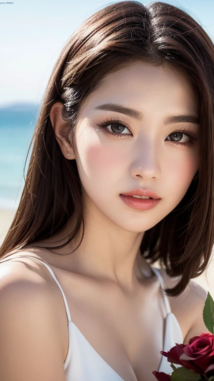 ((Highest quality)),((8K)),(Genuine)、(detailed)、(Beach)、(Bust up shot)、(Big Breasts)、Golden ratio of face to shoulder width、繊細でdetailedな鮮やかな美しい色の衣裳:1.4、Micro Bikini、Halter Neck Bikini、Glossy short bob、Glowing Skin、Japanese、beauty、Looking into the camera、Duck mouth、cute、Hehehe:1.2、Shot with a film camera、RAW shooting、#24、Genuine、フォトGenuine:1.4、Photon Mapping、Physically Based Rendering、Perfect Anatomy、detailedなデコルテ、detailedな目、detailedな二重、detailedな咬筋、detailedな鎖骨、Perfect Fingers、Finger Description、(品質 8K)、((White skin))、Avoid mascara、Hair with movement、detailedな毛穴、Natural light、detailedな描写、Blushing、Fine pores、Perfect cleavage、masterpiece、Blushing、Hair with movement、detailedな腹筋、Sparkling、Cowboy Pose、sexy、detailedな脇の下、(Big Breasts)、face closeup 、(Upper Body)、detailedな目元、