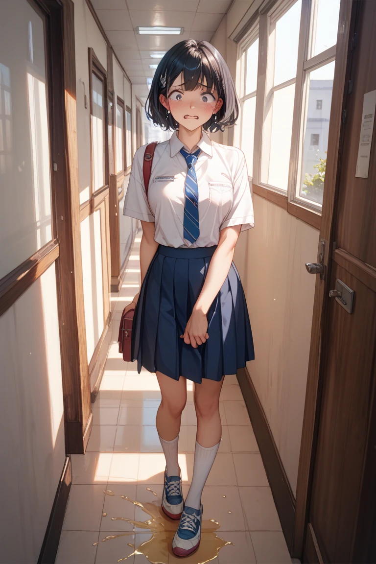 Top quality, Japan girl, schoolchild, uniform, short hair, smile